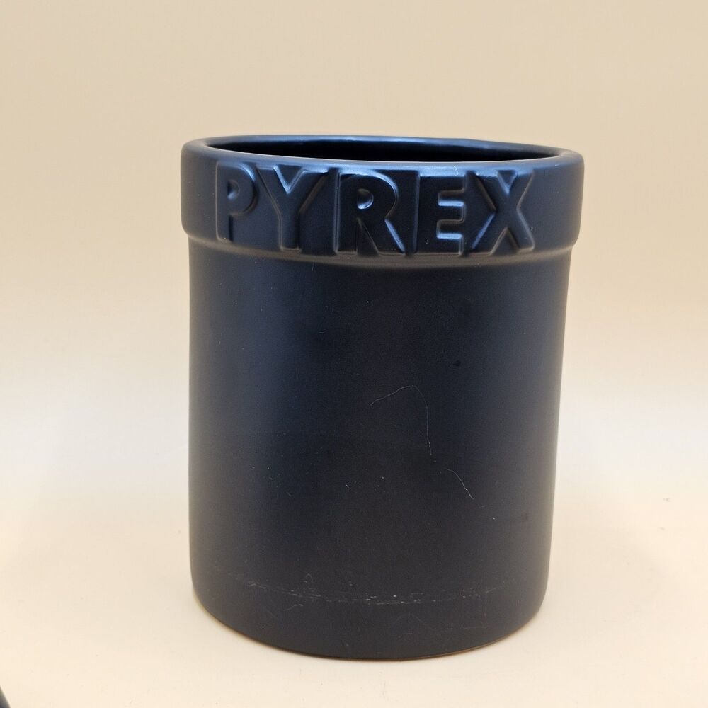Pyrex Matte Black Utensil Holder Crock Jar Large Ceramic Caddy Container Planter